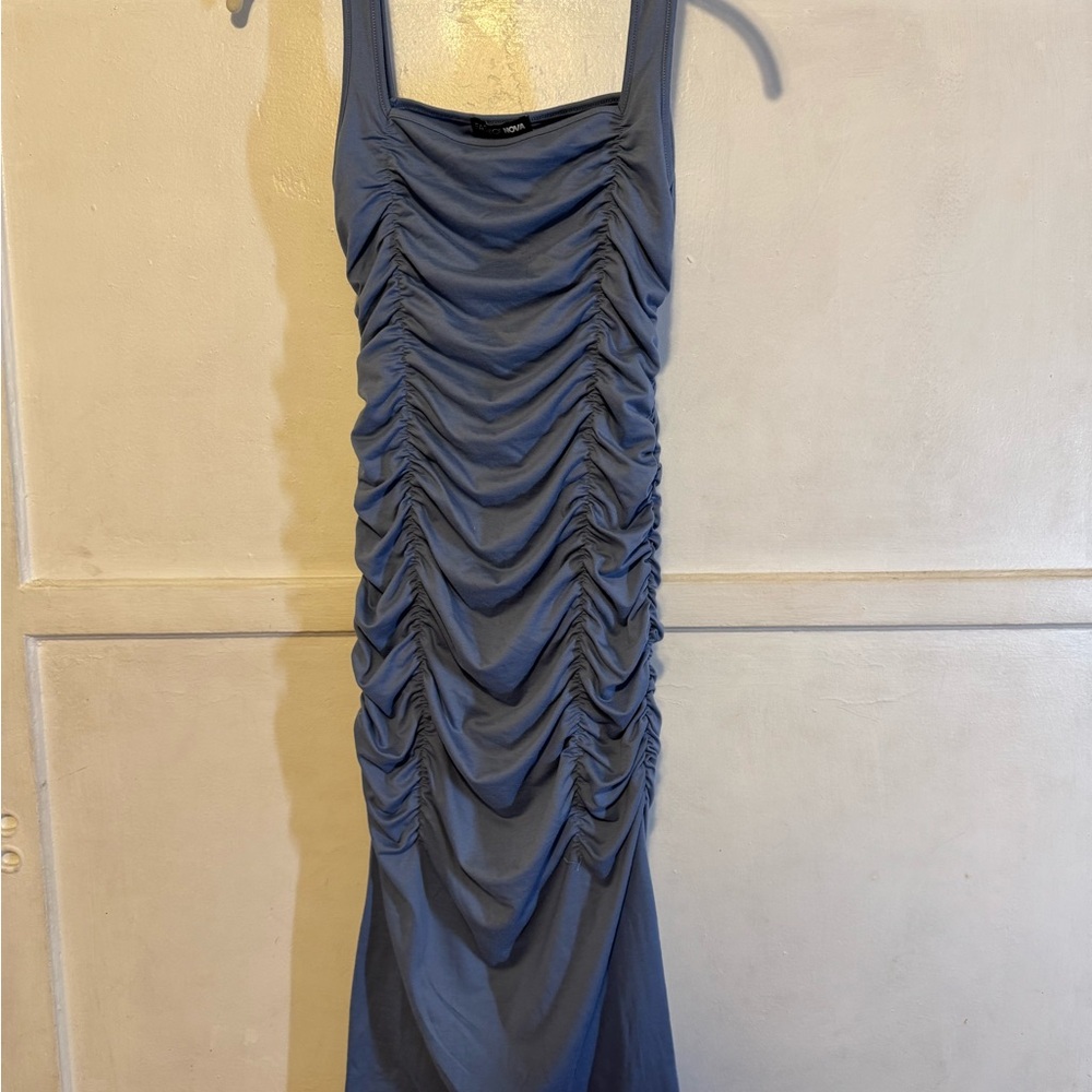 Fashion Nova Blue Ruched Bodycon Midi Dress
